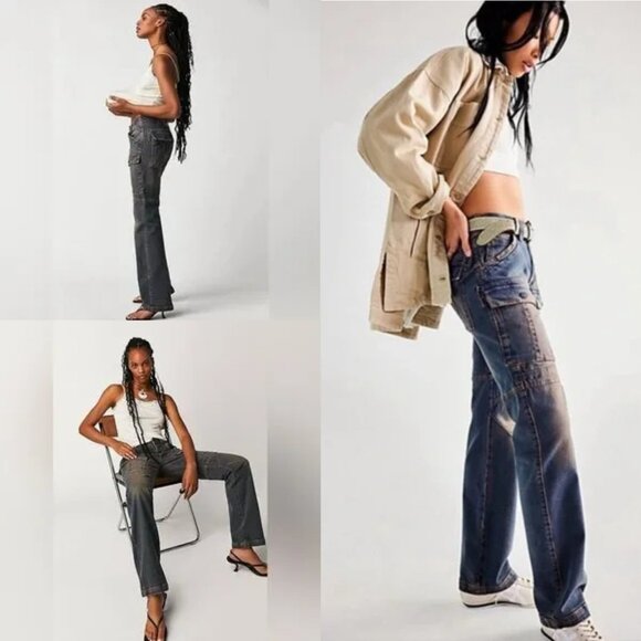 WE THE FREE/ Free People Dream Maker Relaxed Mid-Rise Brushed Cargo Jeans 29 - Picture 16 of 16